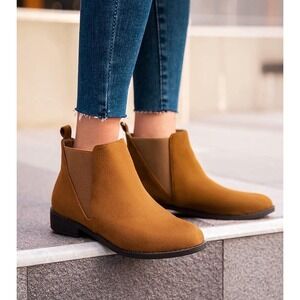 MaxMuxun Women's Tan Suede Chelsea Ankle Booties Elastic Side Flat Heel Size 10